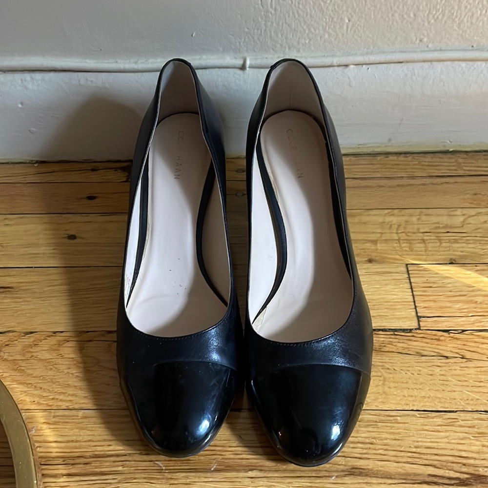 Black Leather Cole Haan Block Heel Size 8